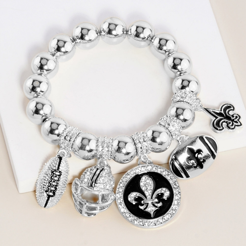 Fleur De Lis Football Theme Charms Metal Ball Bracelet